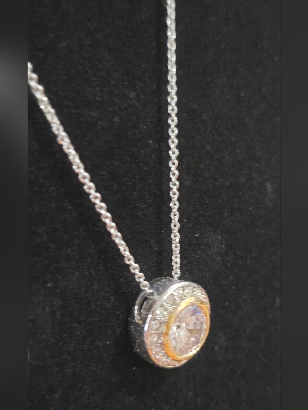 NWOT Halo Pendant Two-tone Cubic Zorconus Necklace